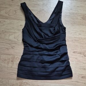 Express Black Satin Pleated V-Neck Tank